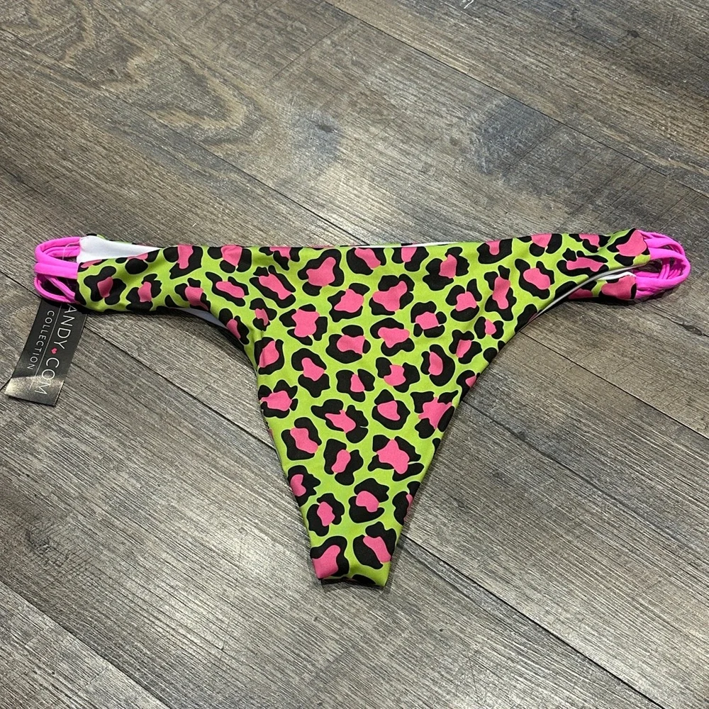 Yandy Vibrant Leopard Print Pink Green Bikini Bottom XLarge New with Tags